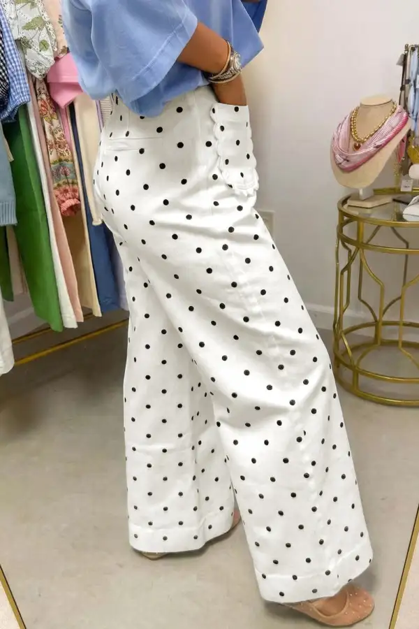 Polka Dot Scalloped Patch Pants