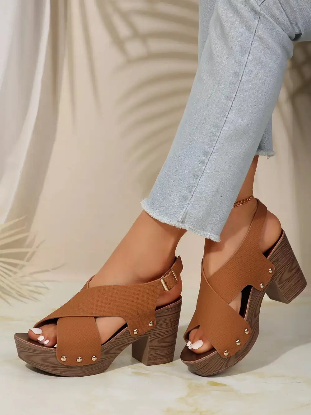 Crisscross Block Heel Sandals