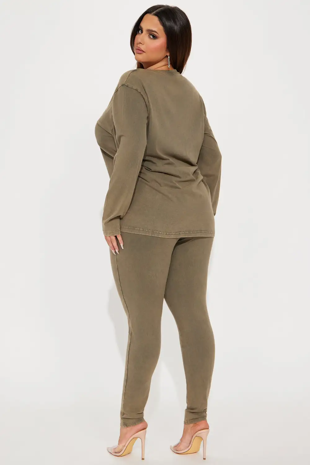 Stepping Out Mineral Wash Long Sleeve Legging Set - Olive