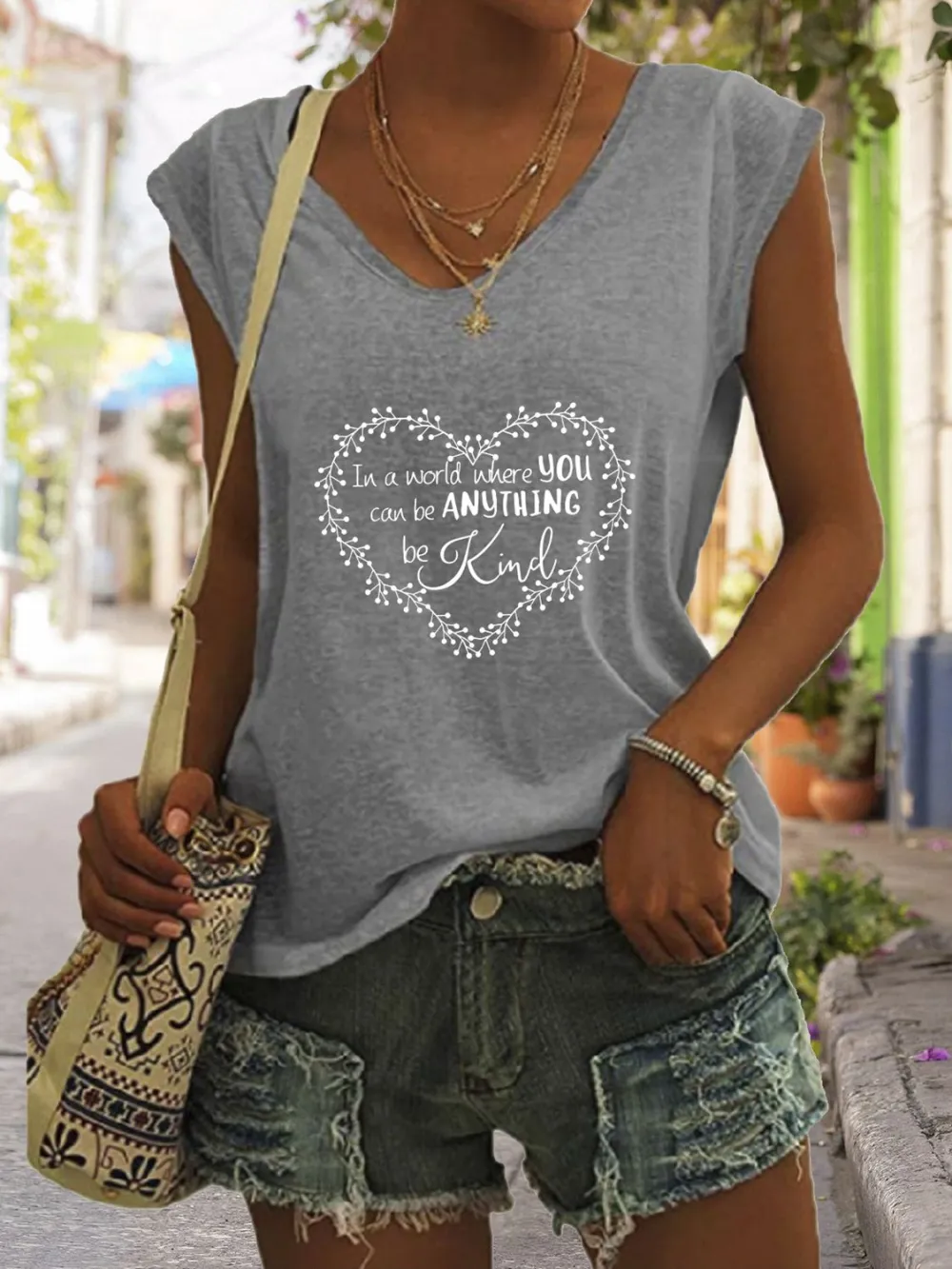 Full Size Heart Graphic V-Neck Tank Top