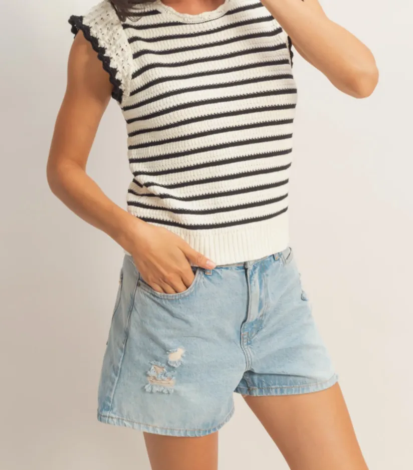Striped Scalloped Edge Top
