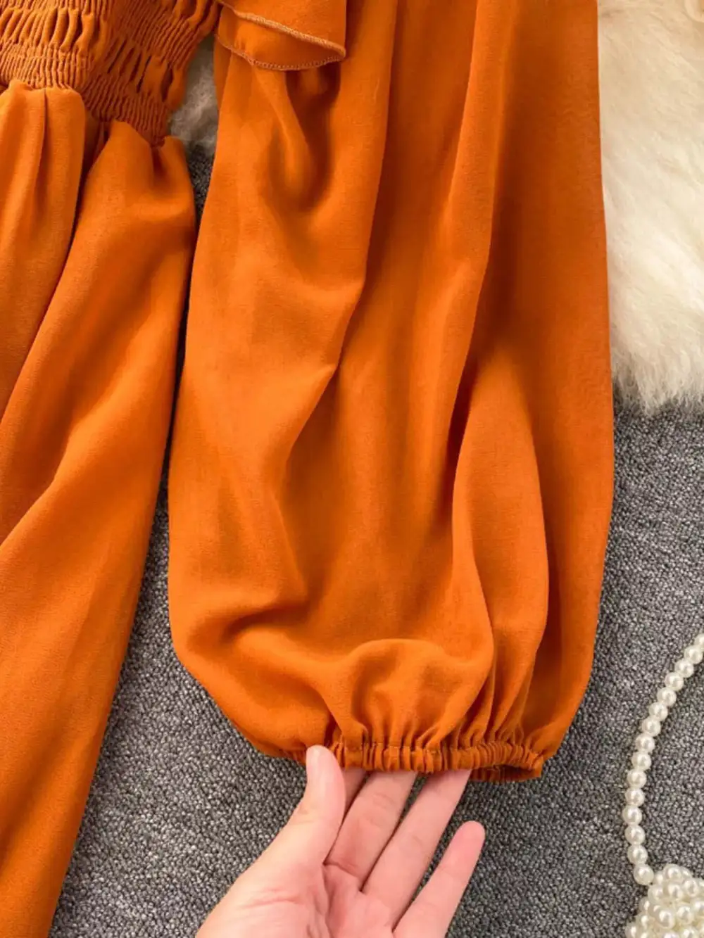Ruffle Square Neck Balloon Sleeve a Line Dress
