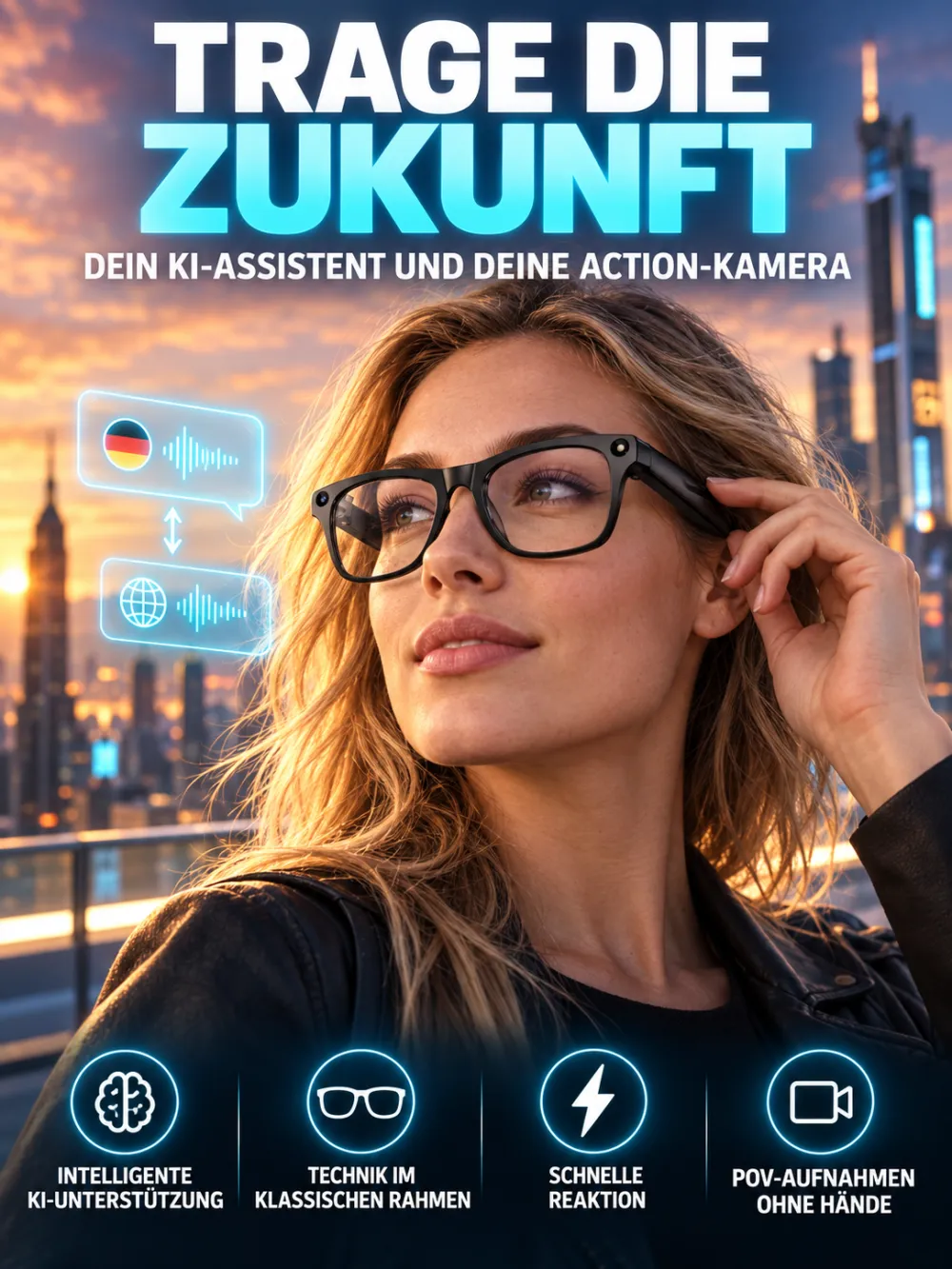 KI-Smart-Glasses: KI-Flaggschiff-Chip für Übersetzungen, hochauflösende Kamera und Autofokus.