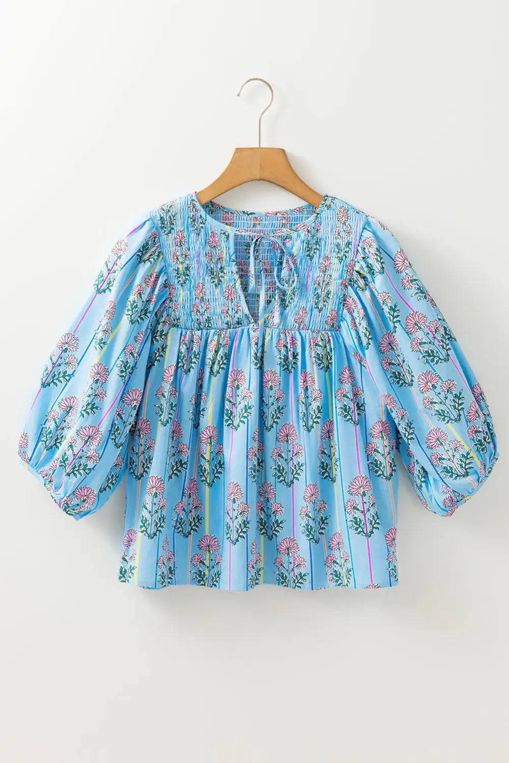 Striped Floral Shirred Blouse