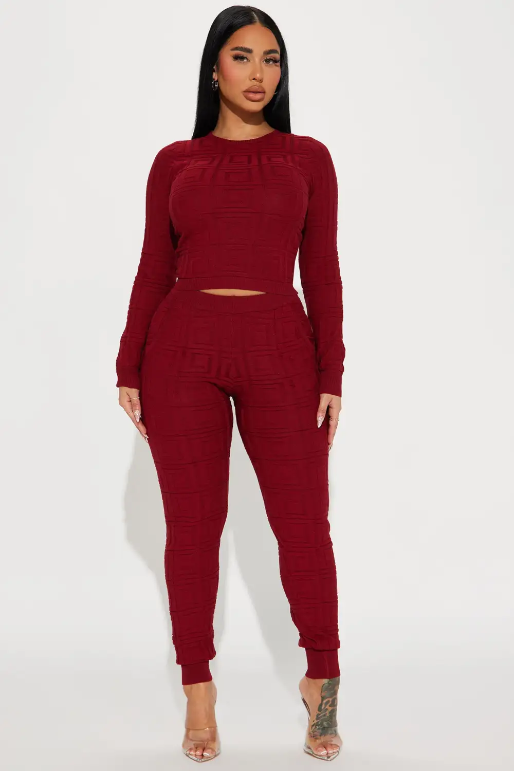 Never Complaining Sweater Legging Set - Burgundy