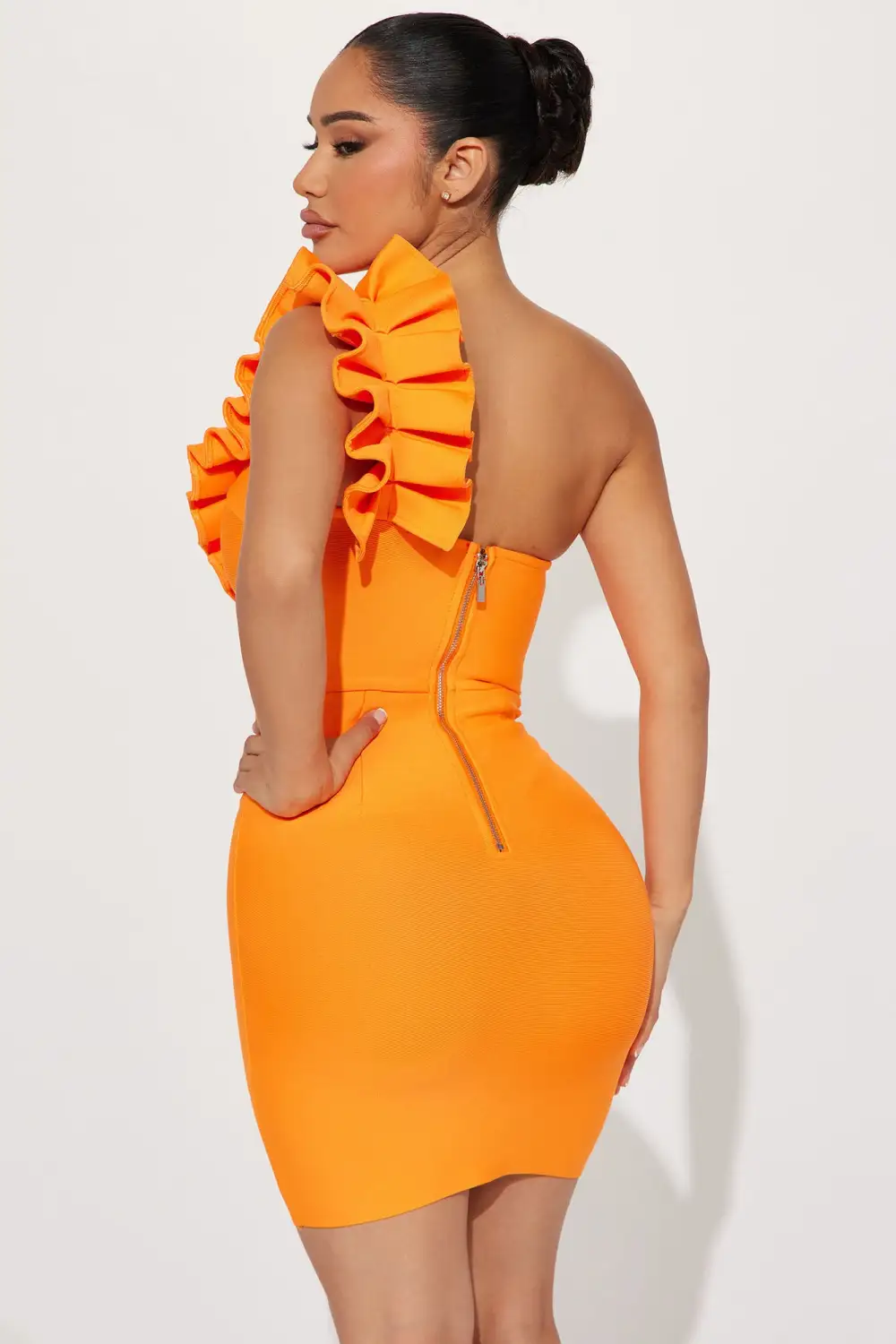 All Ruffled Up Mini Bandage Dress - Orange