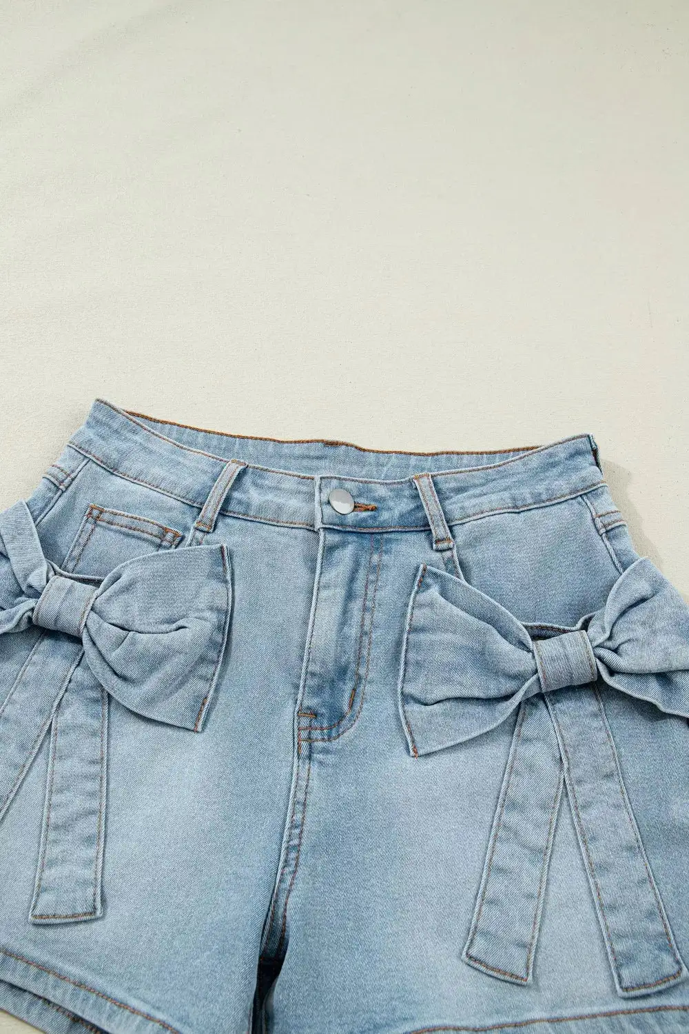 Bow Detail Denim With Casual Shorts