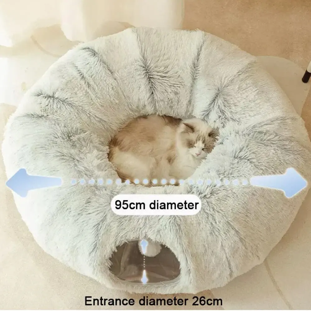 2 in 1 Foldable Indoor Soft Round Cat Tunnel Bed