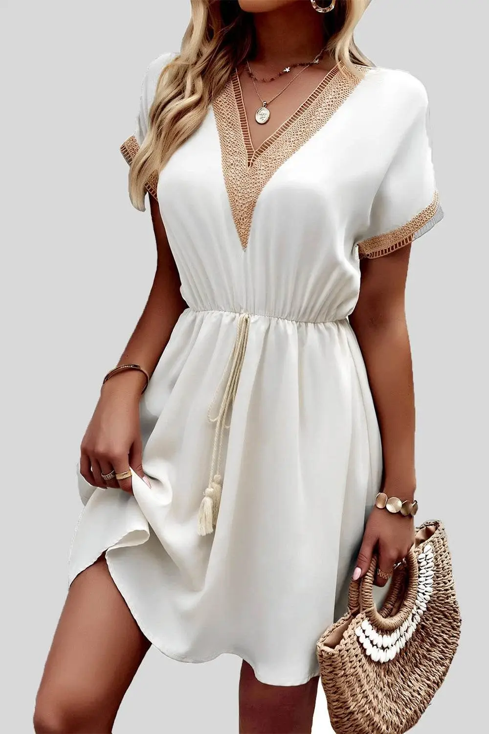 Tassel V Neck Mini Dress