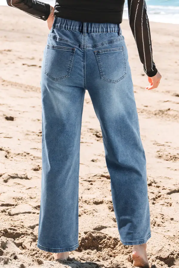 Wide Leg High Waist Cropped Stone Jeans