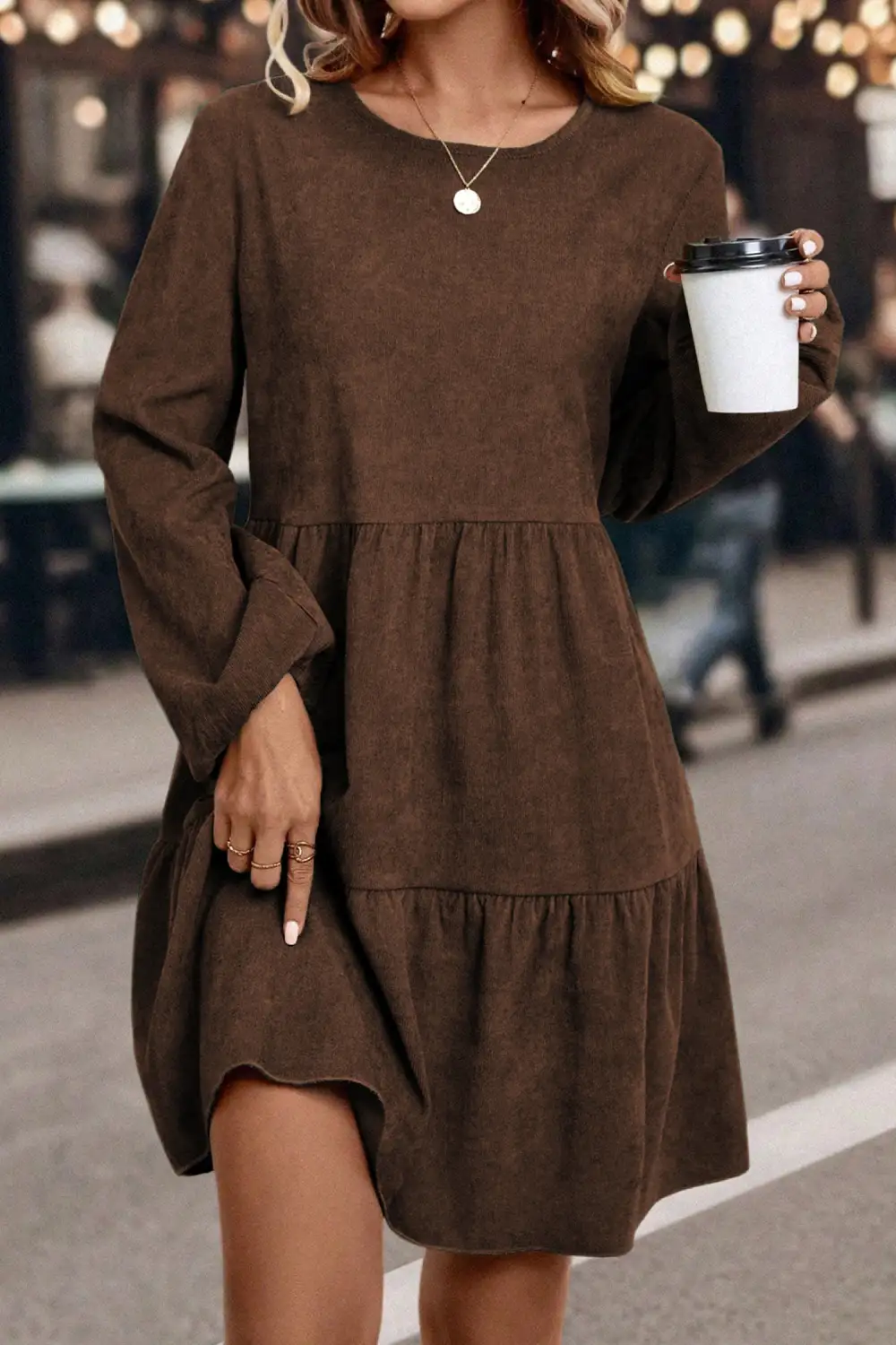 Dark Lantern Sleeve Tiered Mini Dress