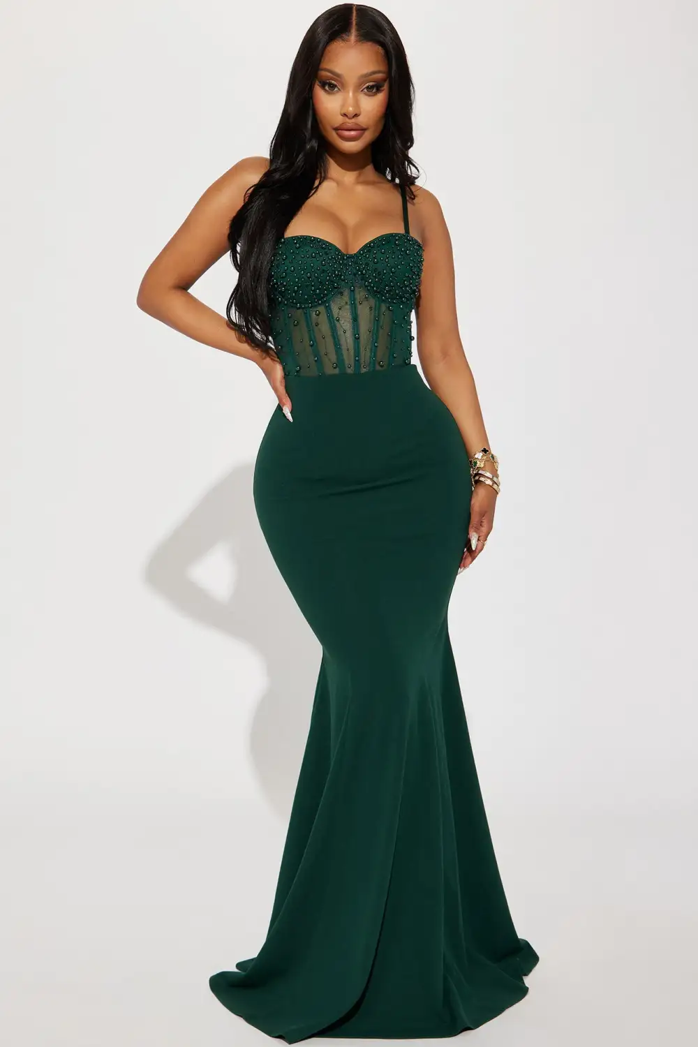 Bella Embellished Gown - Hunter