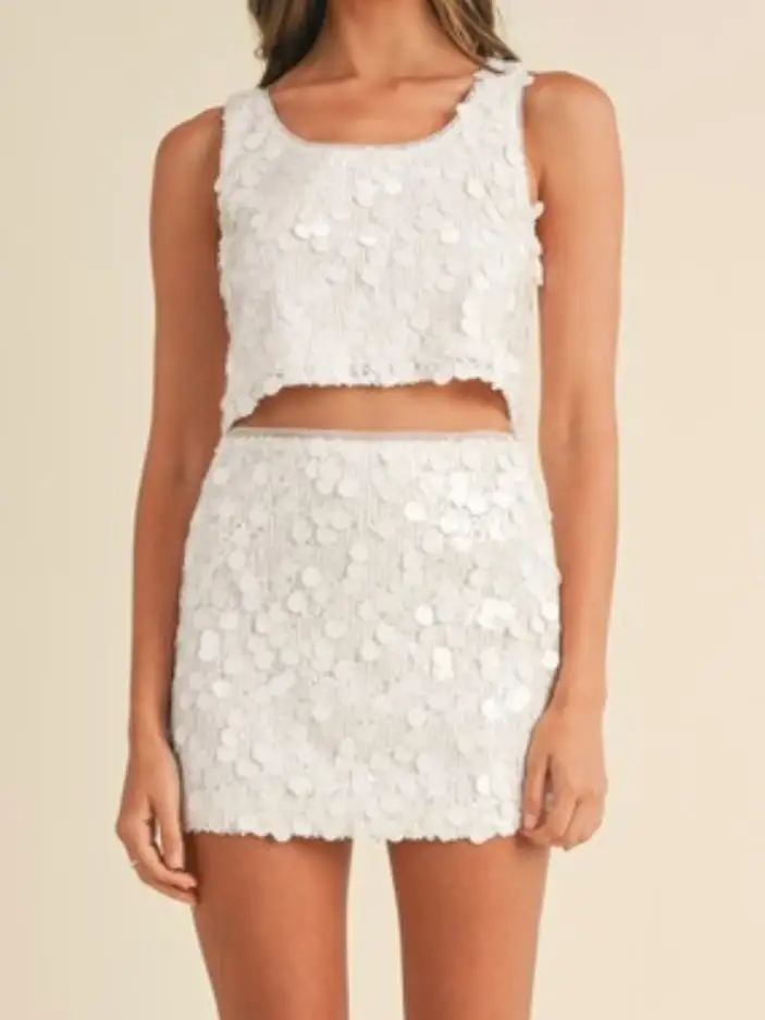Square Neck Sequin Crop Top