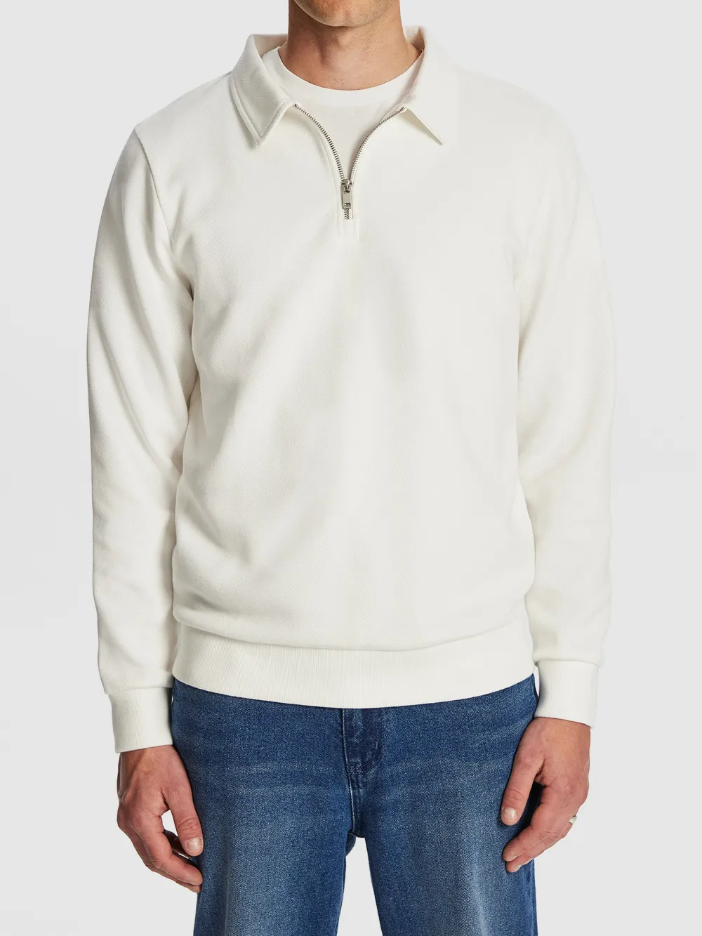 White Long Sleeve Quarter Zip Polo Shirt