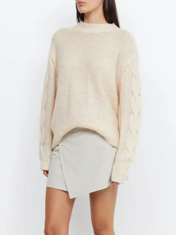 Light Khaki Cable Knit Sweater
