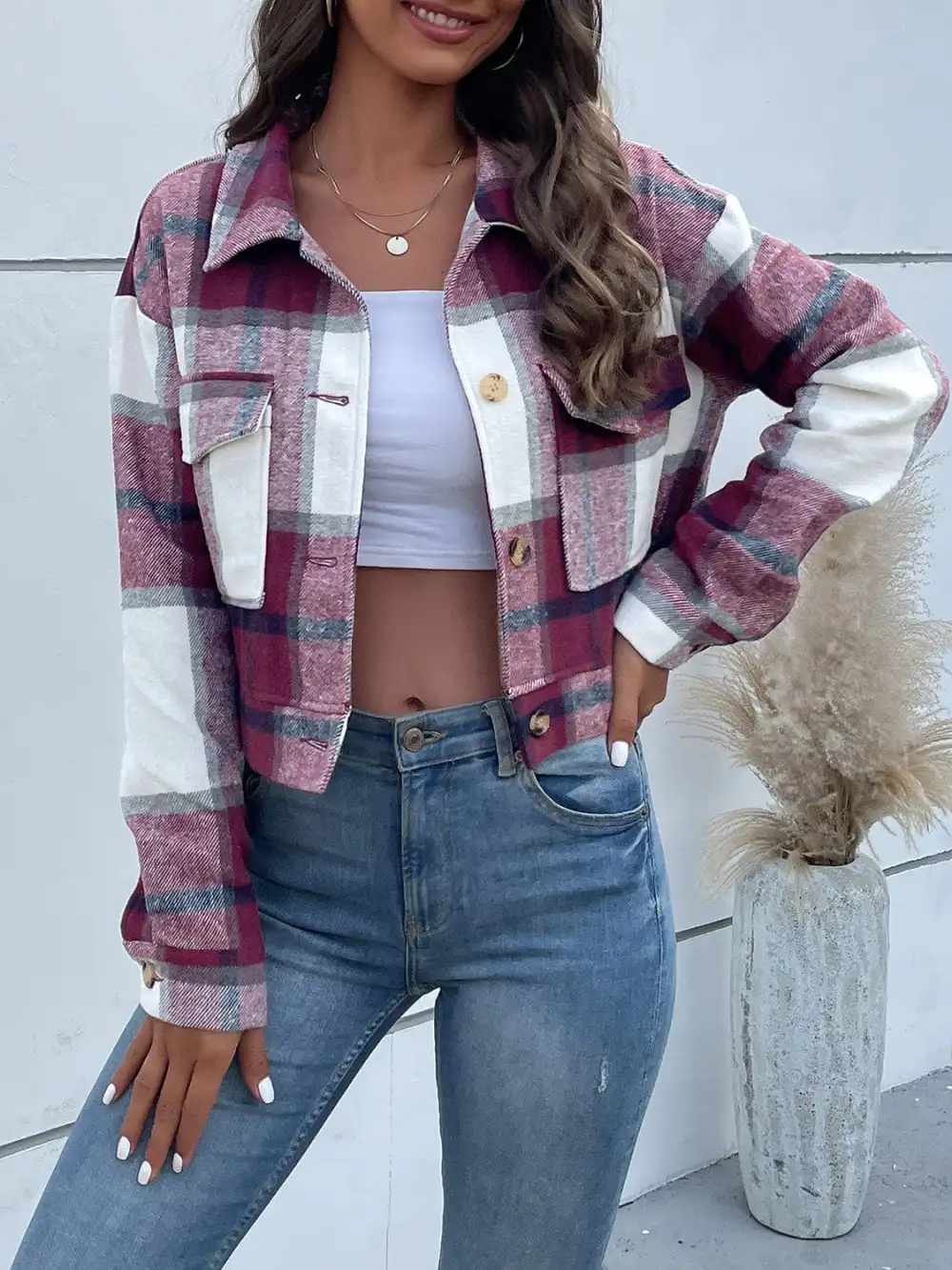 GYPSY-Plaid Button Up Cropped Jacket