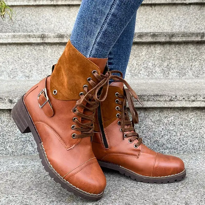 Relaxed Lace-Up Block Heel Boots