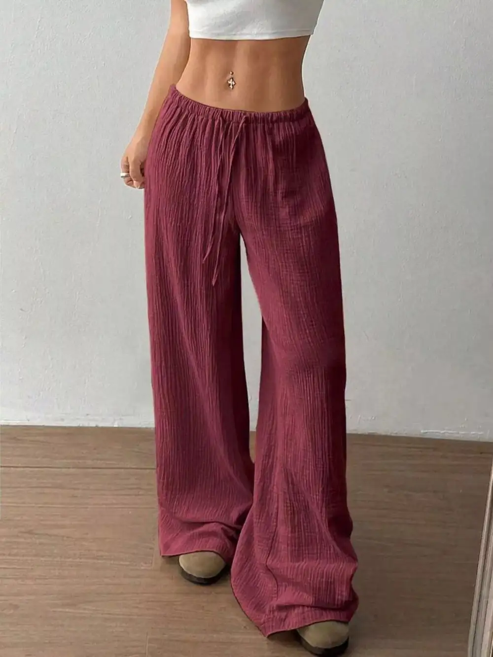 Full Size Drawstring Wide Leg Pants