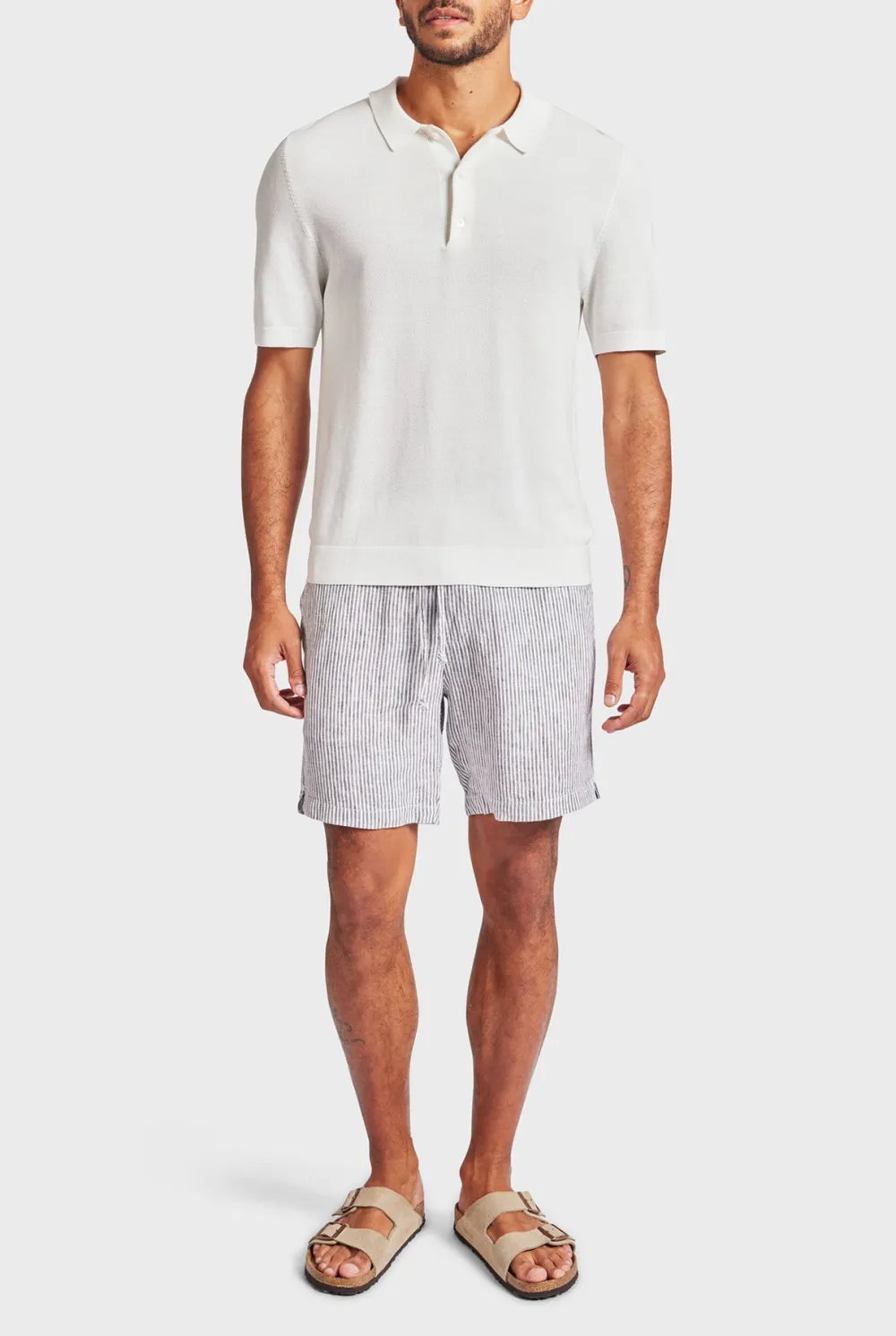 Stripe Riviera Linen Short- Smoke pine