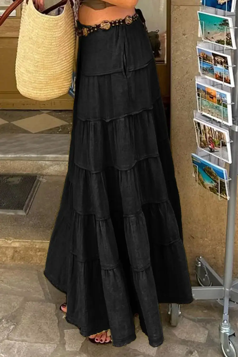 Everyday Tiered Drawstring Maxi Skirt