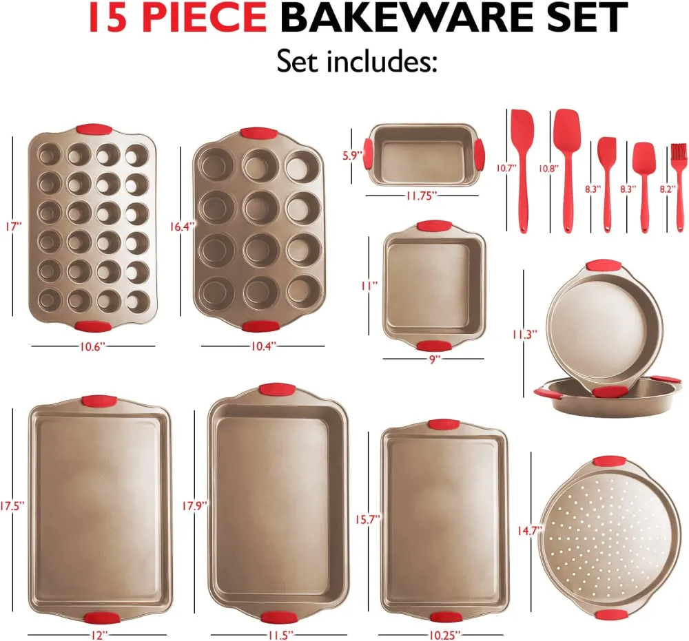 Nonstick Bakeware Sets with Baking Pans Set, 39 Piece Baking Set with Muffin Pan, Cake Pan & Cookie Sheets for Baking Nonstick Set, Steel Baking Sheets for Oven with Kitchen Utensils Set - Black