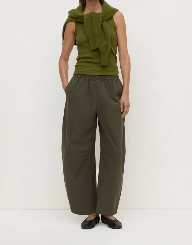 Dark Military Voluminous Cotton Barrel-Leg Pant