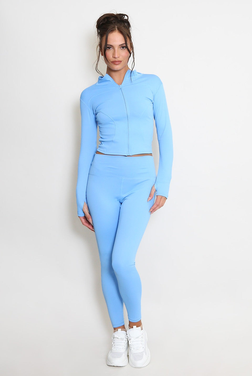 Blue Zip Long Sleeve Top And Legging Energy Gym Set - Sadie