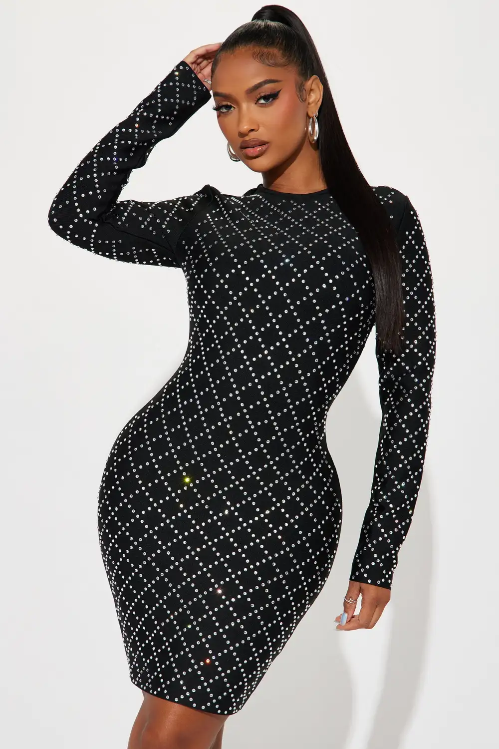 Center Of Attention Embellished Mini Dress - Black