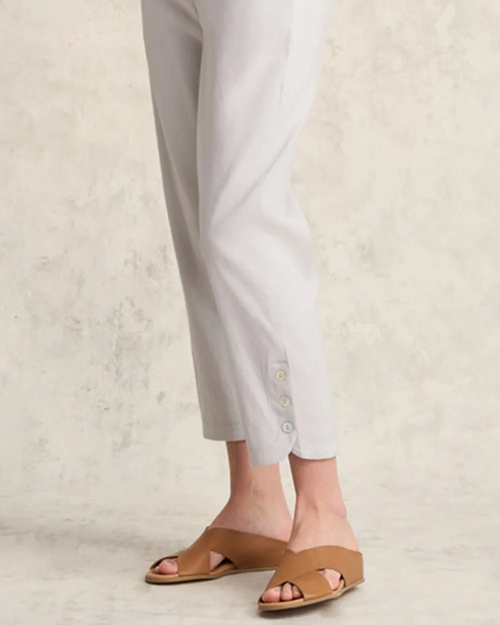 Curved Hem Linen Pant - Light Grey