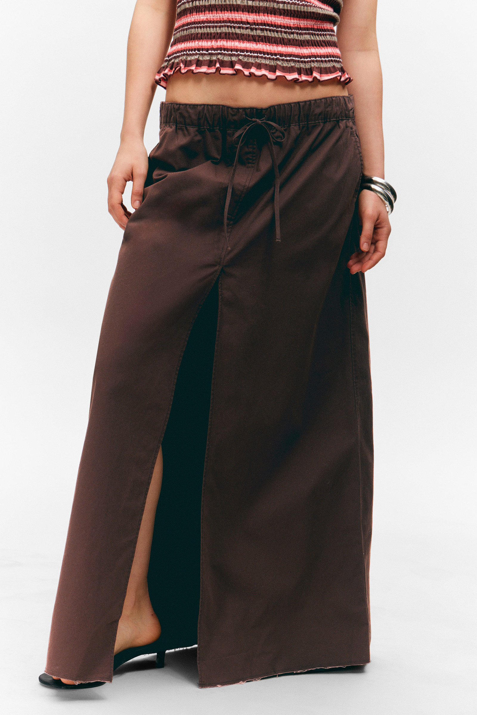 Slit Drawstring Maxi Skirt