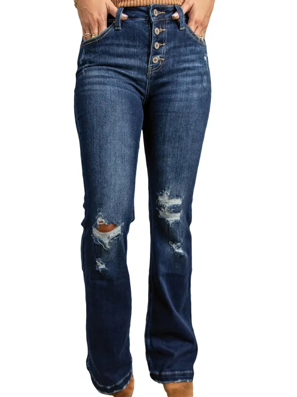 Women's Versatile Button Flared Jeans