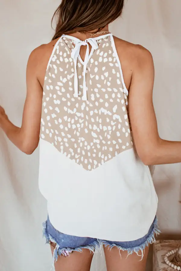 Spotted Print Splice Halter Tank Top