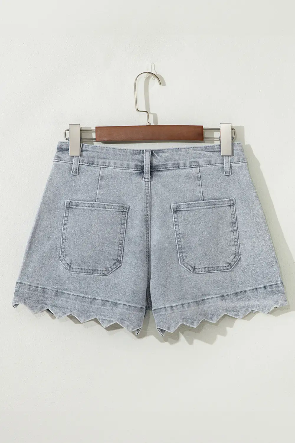 Relaxed Scalloped Hemline Acid Wash High Waist Denim Shorts