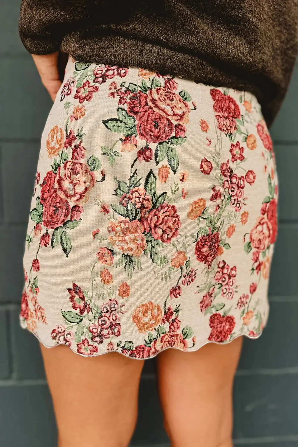 Button Front Buttoned Scallop Trim Skirt