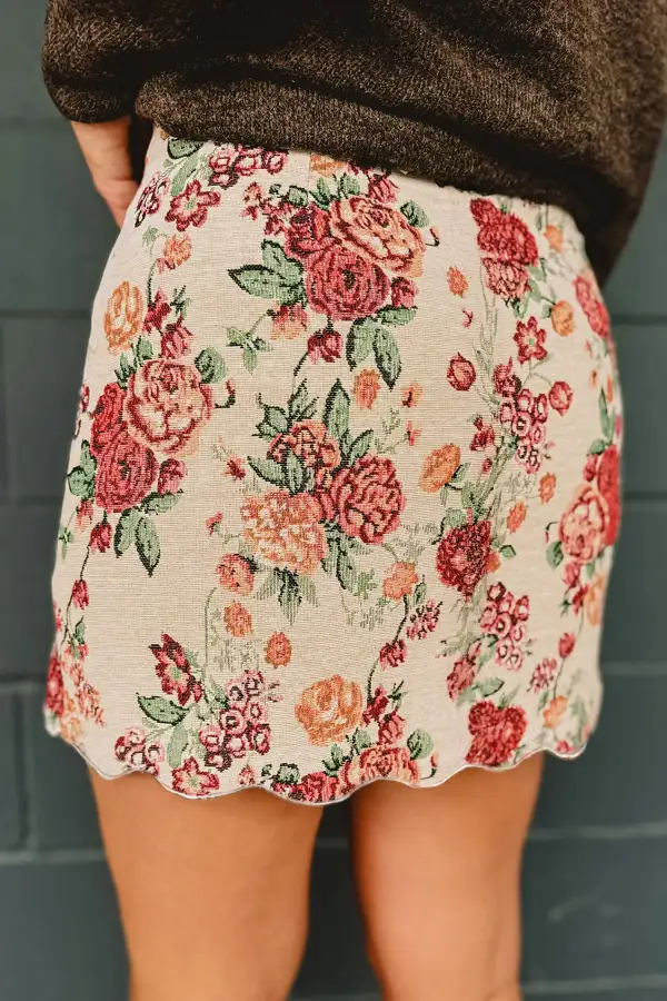 Button Front Buttoned Scallop Trim Skirt
