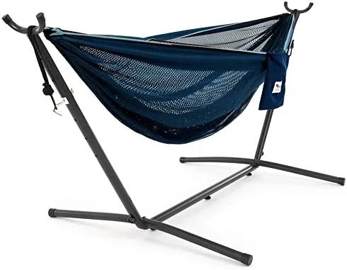 Double Cotton Hammock with Space Saving Steel Stand, Tropical (450 lb Capacity - Premium Carry Bag Included)