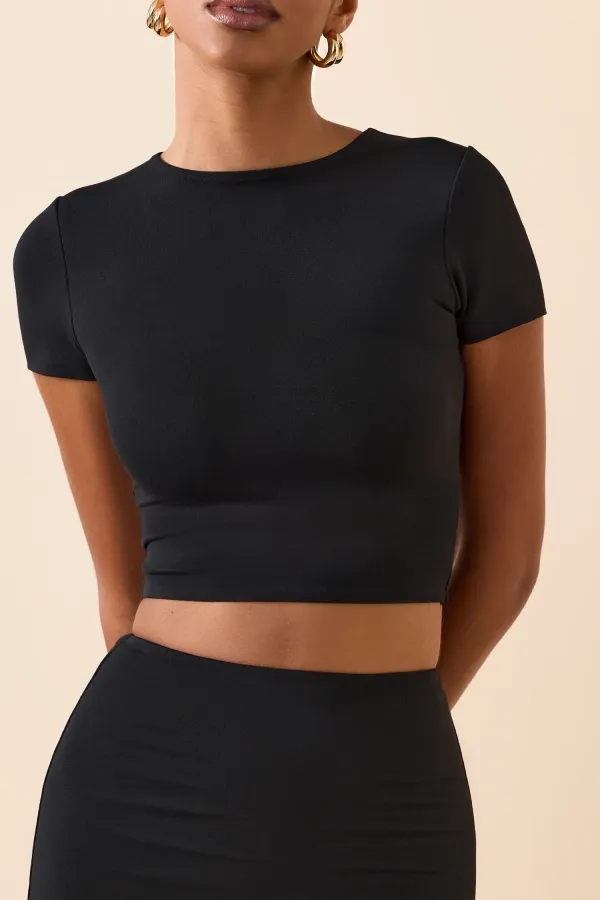 Simple Solid Color Round Neck Slim Short Sleeves