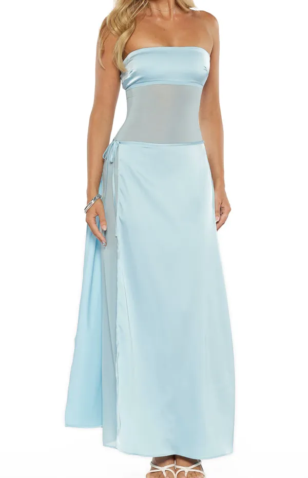 Satin Strapless Wrap Maxi Dress