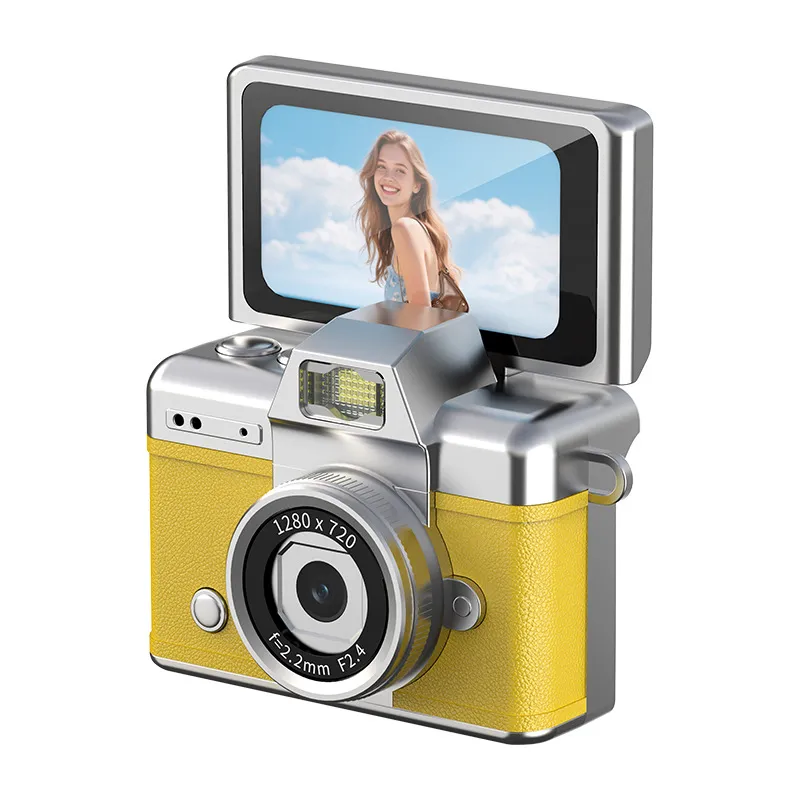 Retro Thumb Flip Screen Mini Camera for Cross-border Students, Portable HD CCD Digital Camera for Photos & Videos, Neck Strap Design