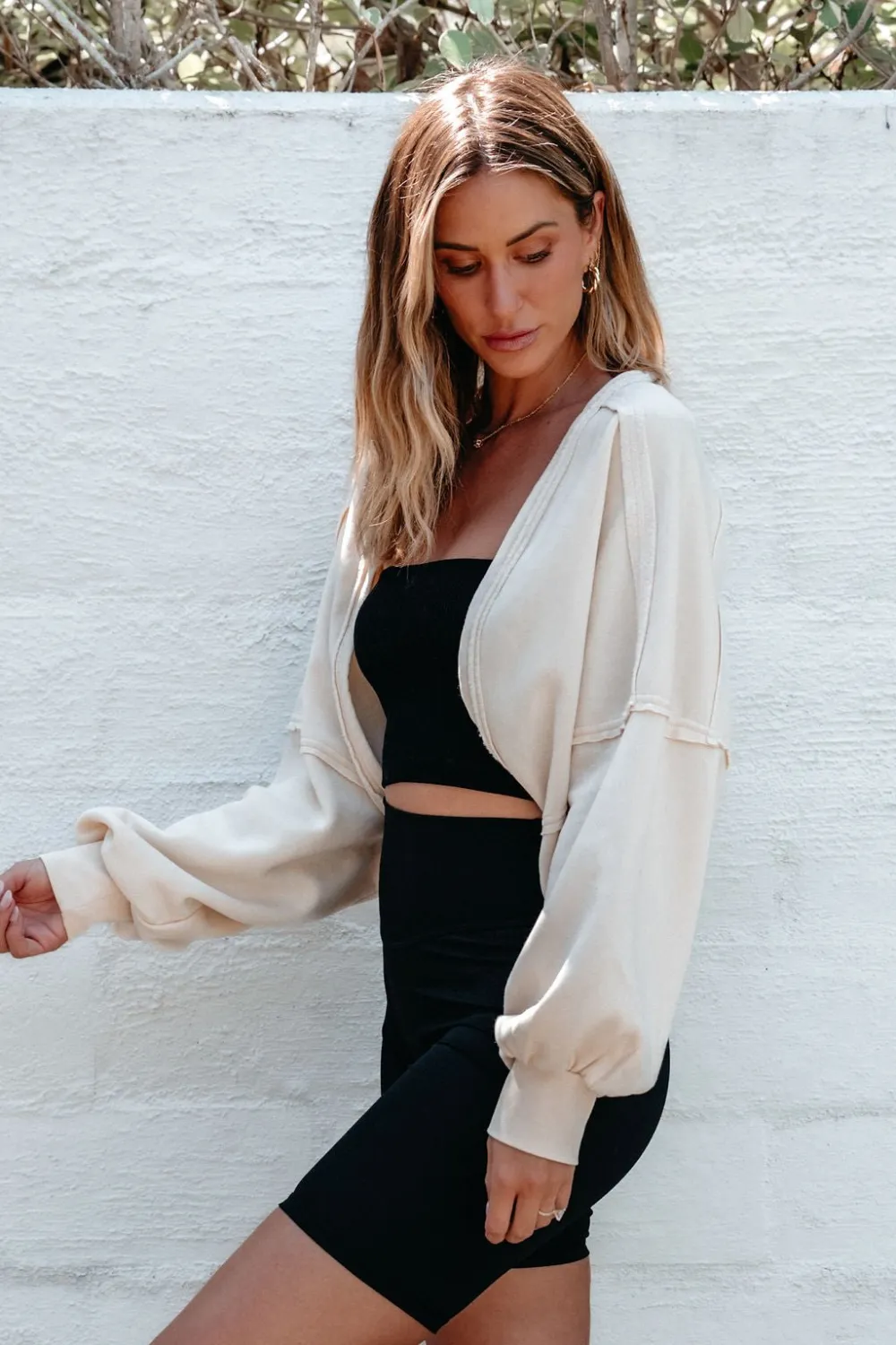 Cream Cropped Shrug Cardigan