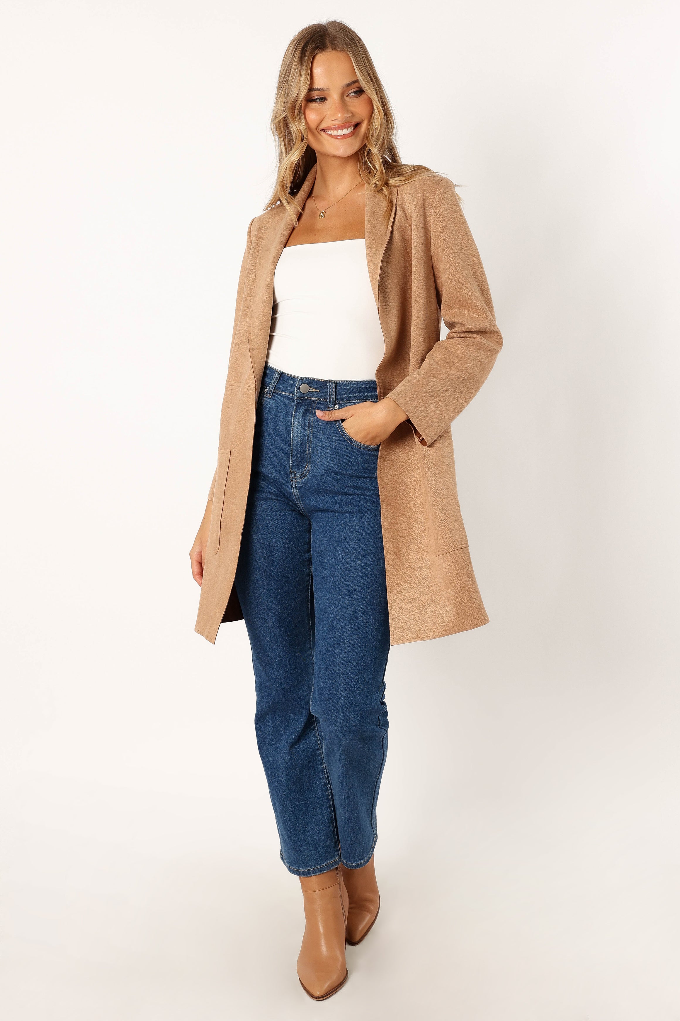 Veda Faux Suede Long Jacket - Tan