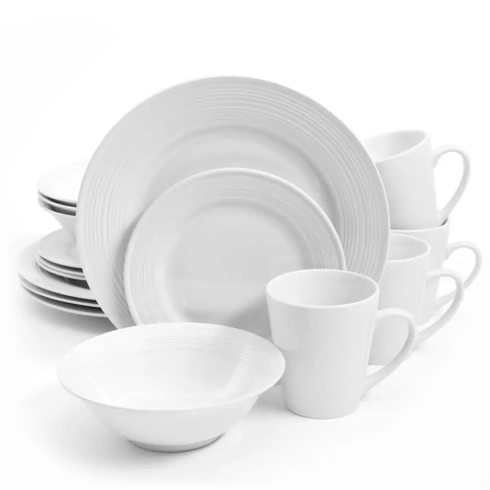 (Store Closing Sale) 16 PC Embossed Buffed Fine Ceramic Dinnerware Set