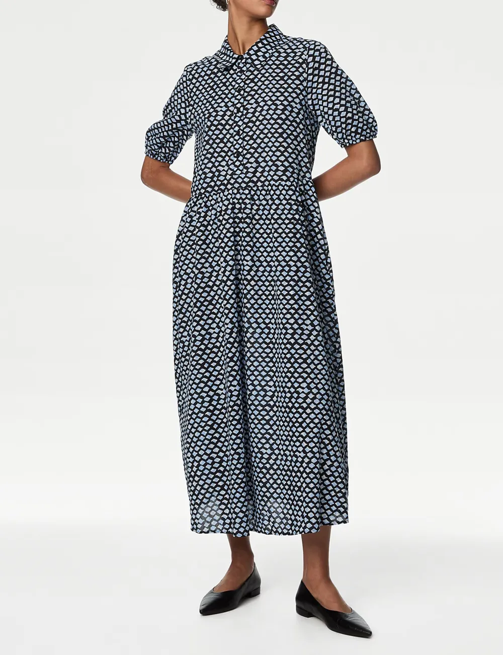 Pure Cotton Printed Midi Shirt Dress