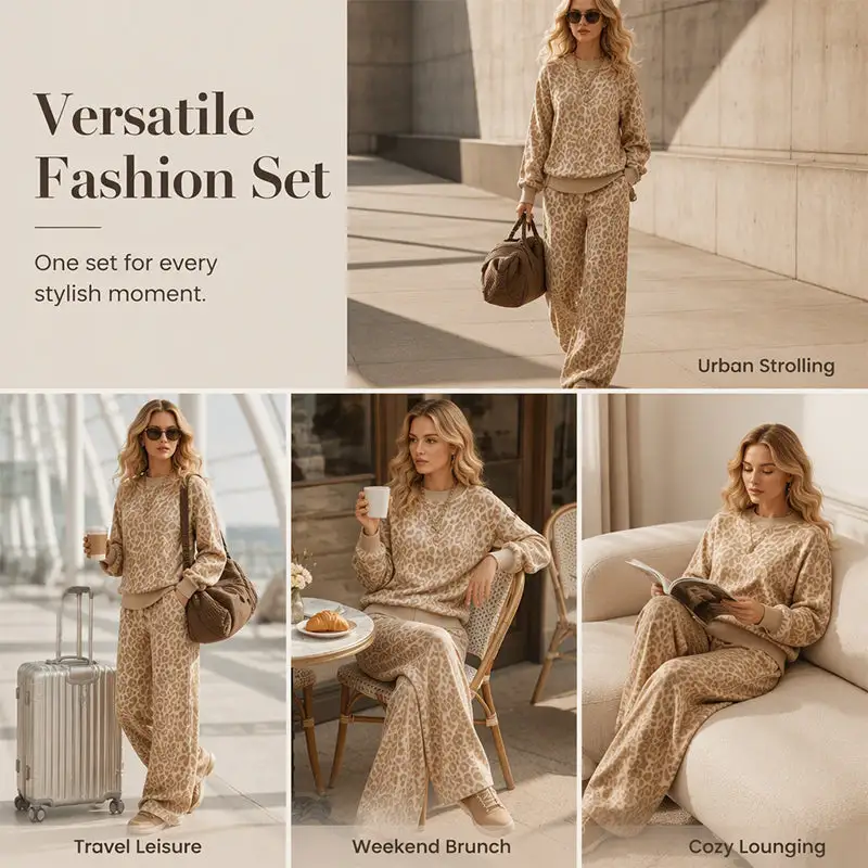 ⏰ Last Day of the Sale – 50% OFF ✨Women's Leopard Print Sweatshirt & Wide-Leg Pants Set