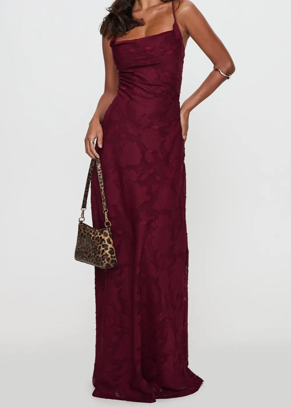 Ruched Detail Lace Detail Maxi Dress