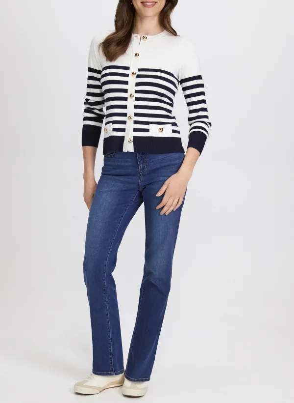 Striped Button-Knit Cardigan