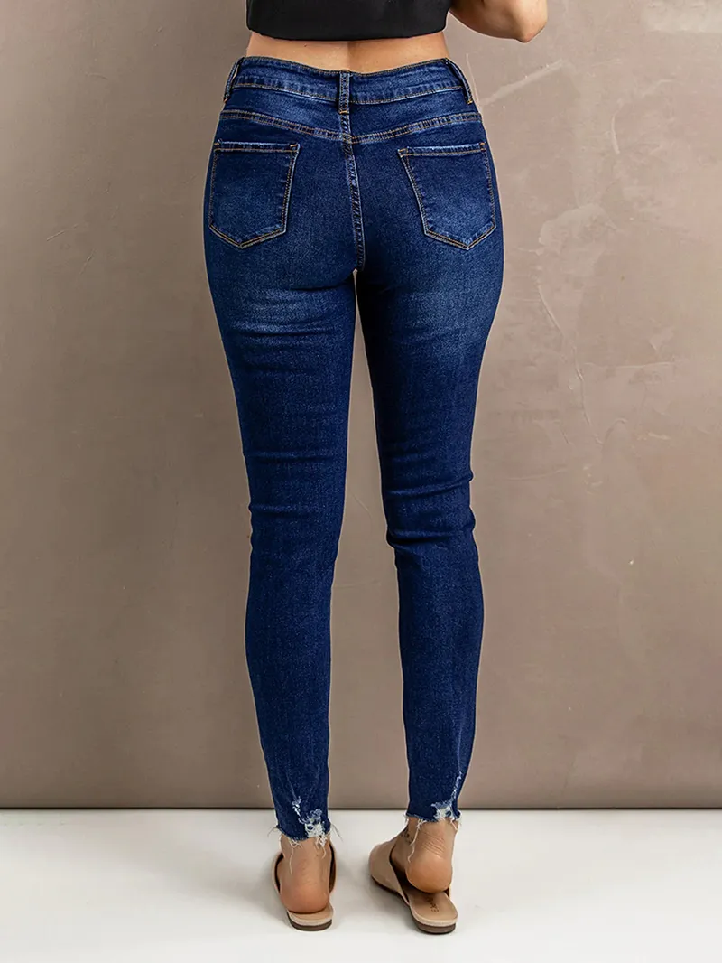 Women's ripped slim fit button jeans