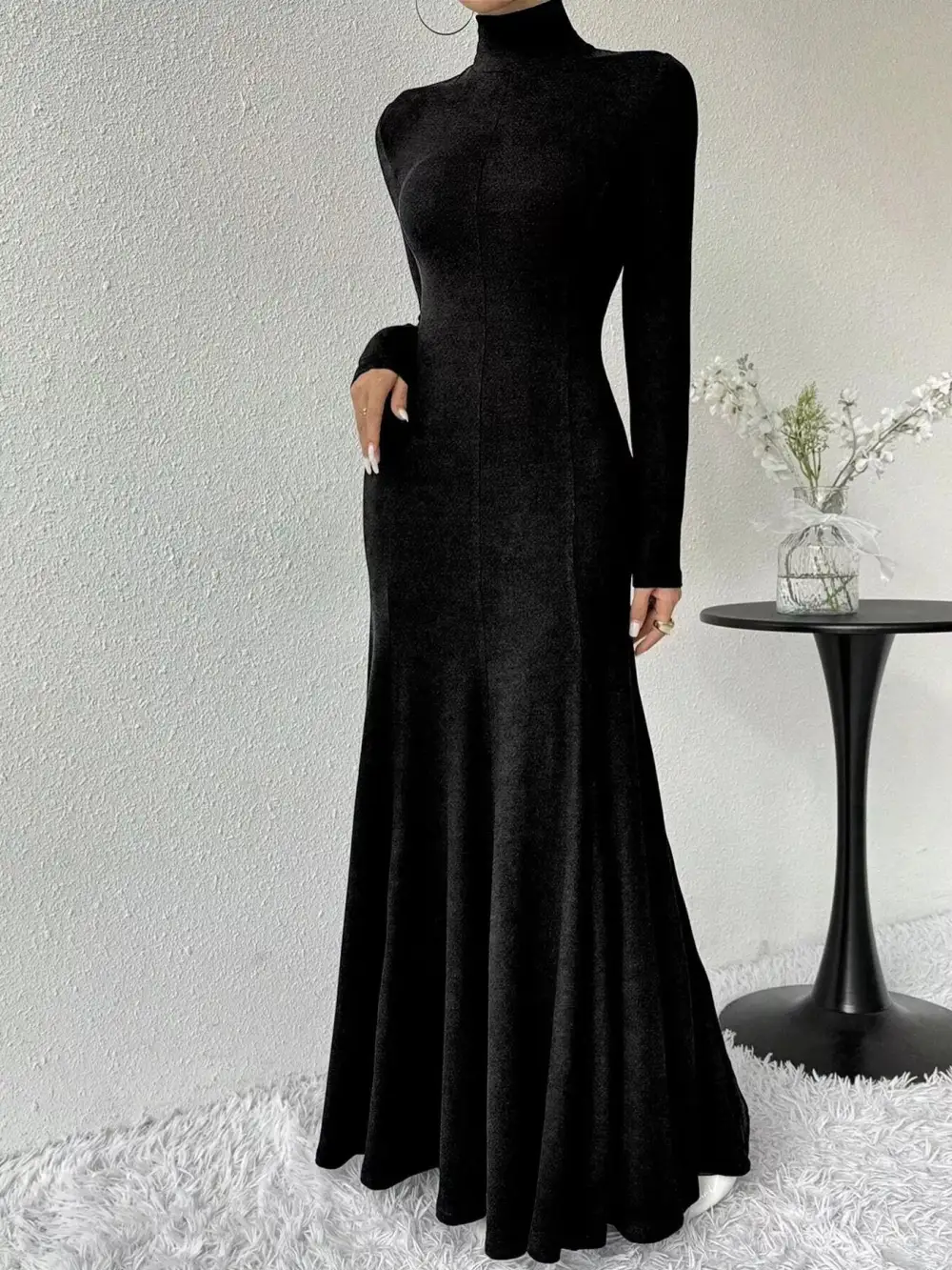 Turtleneck Long Sleeve Maxi Mermaid Dress