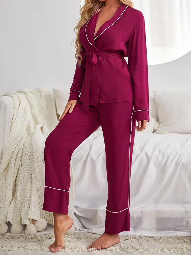 Loose Shawl Collar Plain Casual Lounge Set