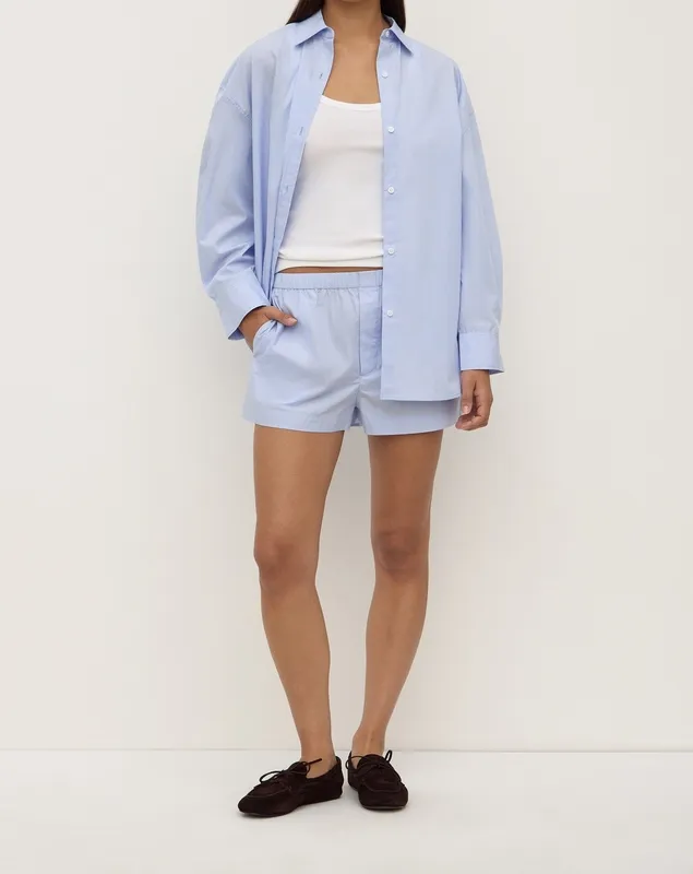Blue & White Striped Poplin Mini Short